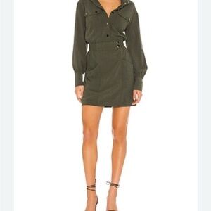 Line & Dot Poppy Mini Dress In Olive Long Sleeve Womens Size Large